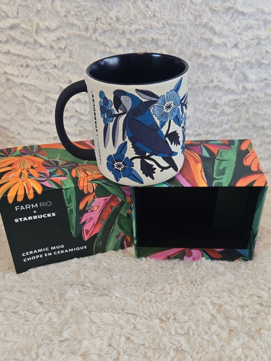 FARM Rio Other - Starbucks FARM Rio Blue Floral Toucan Ceramic Mug with Dark Blue Interior Nwt